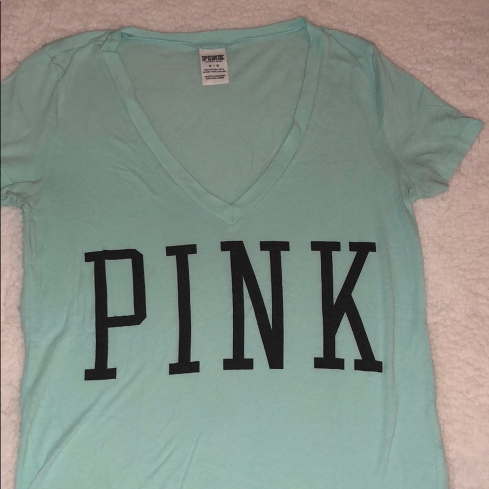Victoria Secret PINK turquoise V-Neck tee size M